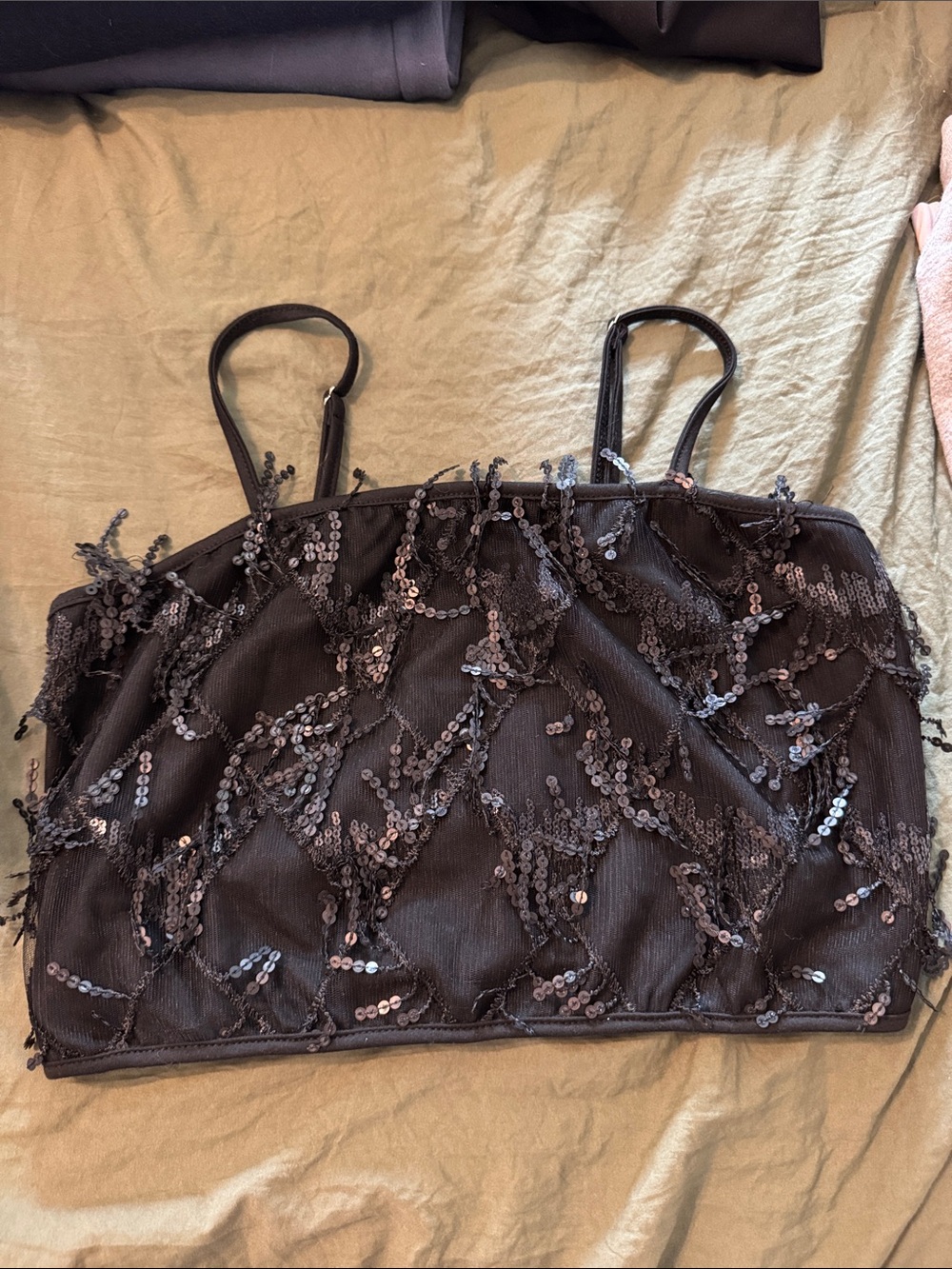 SHEIN Black Sequin Embellished Spaghetti Strap Tank Top